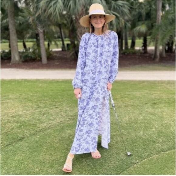 Hill House Simone Dress Maxi Lilac Purple Floral Open Back Side Slit Sz‎ XS - Picture 2 of 16